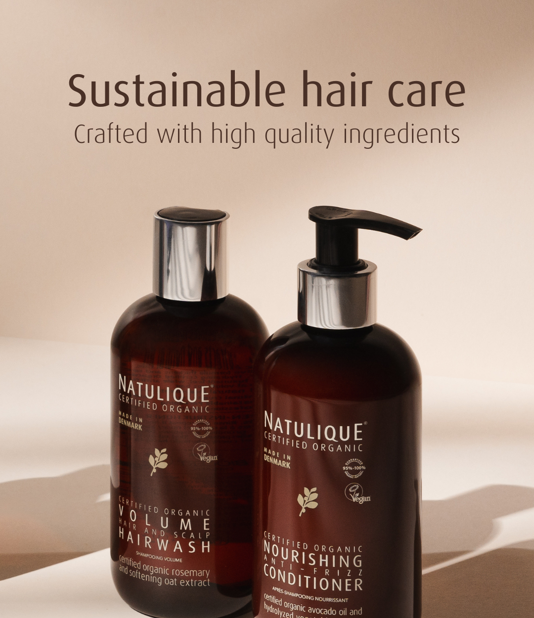 Des soins durables, formulés avec des ingrédients de haute qualité certifiés bio. Le quotidien de vos cheveux mérite ce qu'il y a de mieux.